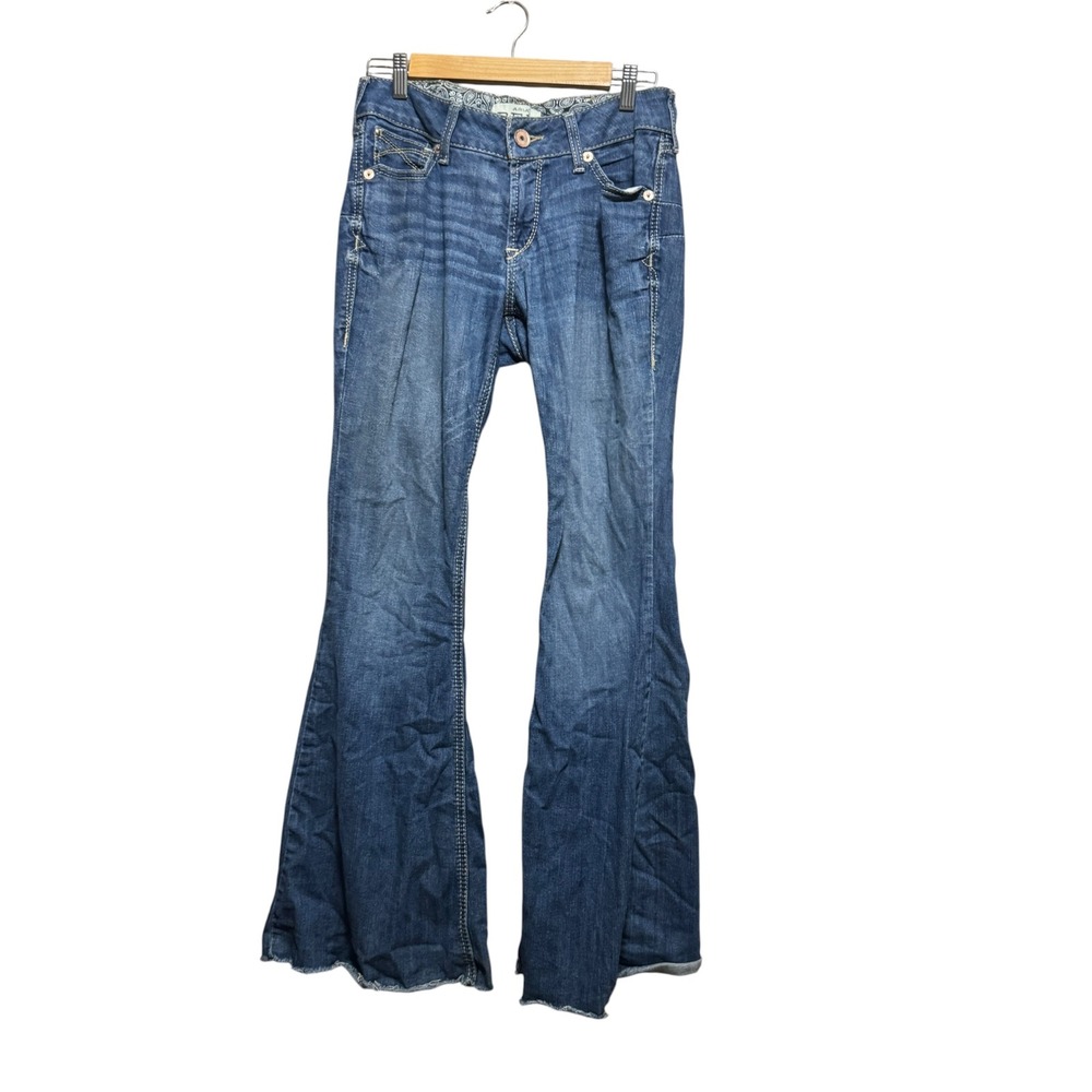 Ariat Real Denim Jeans Womens 28R Blue Good Flare Leg Paisley Raw Hem Stretch